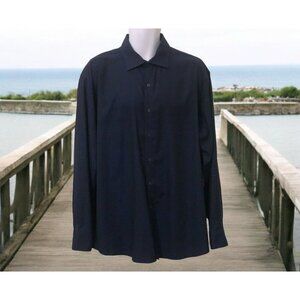 Kenneth Cole Men's Button Up Dress Shirt Size 17 1/2 34/35 Regular Fit Blue Long